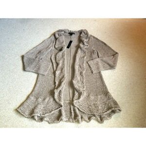 NWT Womens Sweater-VENUE-taupe long ruffled open cardigan lagenlook artsy-1X
